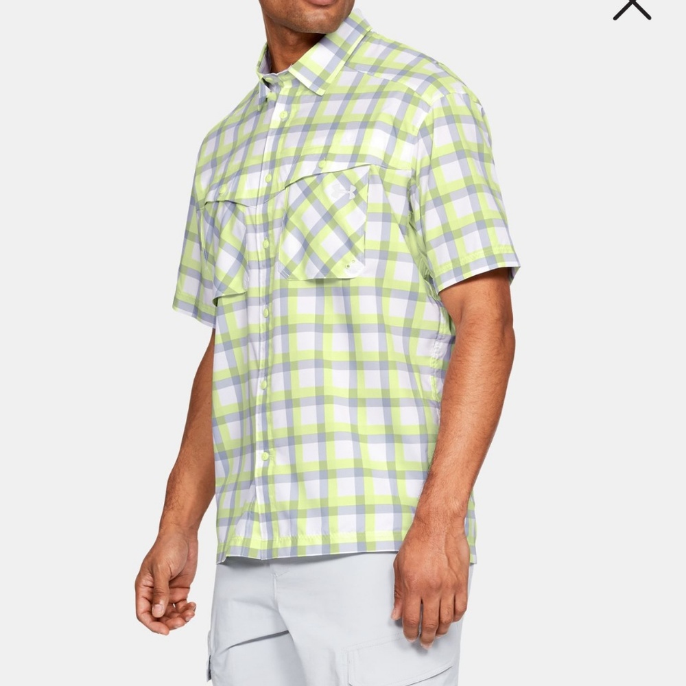 UA Tide Chaser Plaid Shirt UPF 50 Green L Sample
